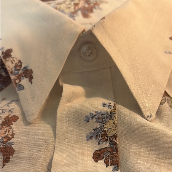 Off White Vintage Rustic Floral Print Western Shirt - Picture 13 of 15